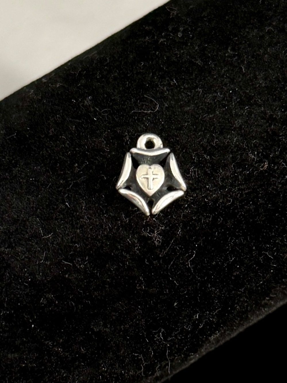 JAMES AVERY Sterling Silver Lutheran Rose Heart Cross Flower Bud Charm; RETIRED